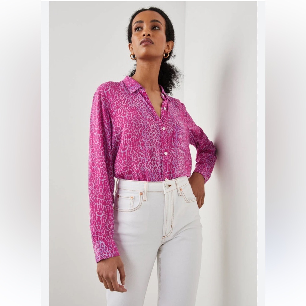 Rails Josephine Magenta Cheetah Print Button Down Shirt Size M - Picture 4 of 11